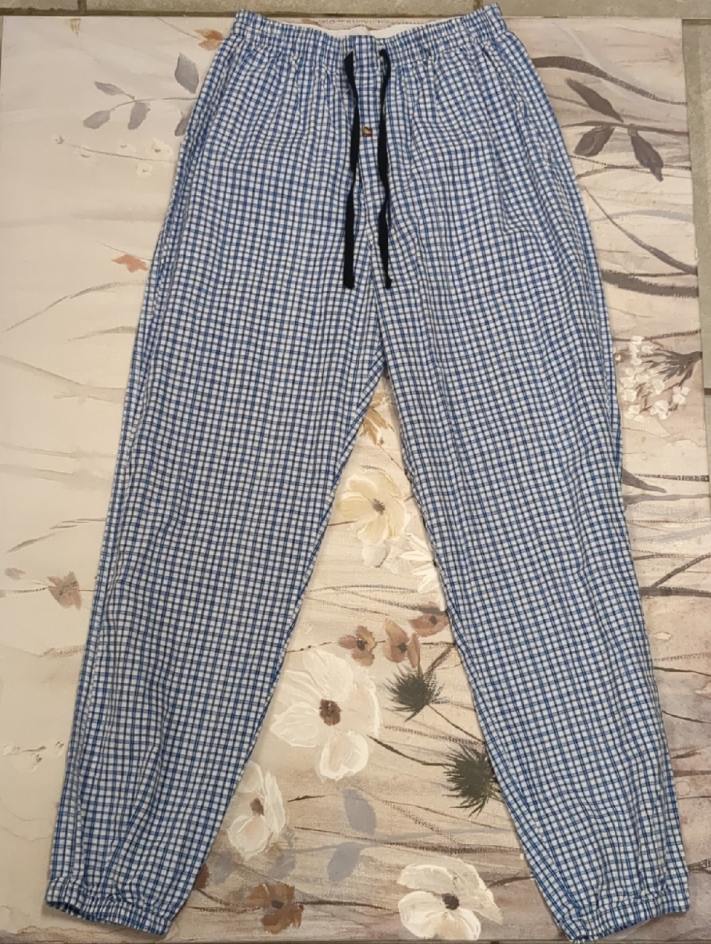 Men's Blue Check Drawstring Pj Pants